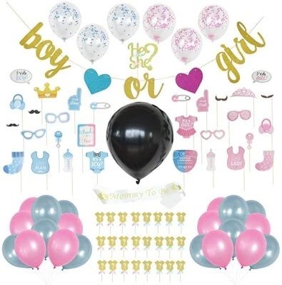 Suministros y decoraciones para fiestas de revelación de género (juego de 85 piezas) - accesorios, globos, Foto 1 de 4