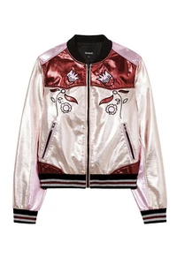 Bomber Desigual PUMBER rosa metallizzato ecopelle rosa $240 nuovo con etichette taglia 8 US - Foto 1 di 10