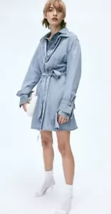 NWT H&M Women’s Denim Shirt Dress Long Sleeve Light Denim Blue Size Small - Picture 1 of 15