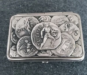 Antique 1904 Vesta Case Box Spring load NY Havana Cigar John Zeisler Roman Coin - Picture 1 of 5