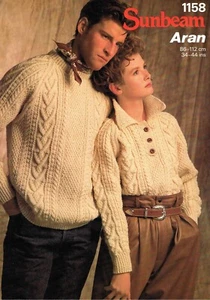 Man Lady Shirt Neck and Crew Neck Aran Sweater - Sunbeam 1158 - PRINT - Picture 1 of 2