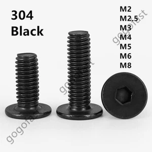 Black 304 Stainless Steel Allen Hex Socket Utrathin Flat Head Screws M2 M3 M4 M5 - Picture 1 of 12