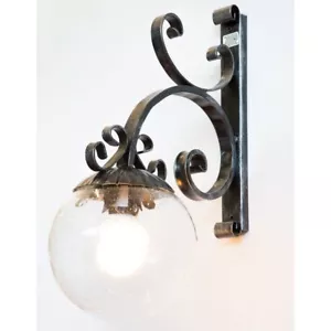 Wandleuchte Wandlampe Stil KUGEL aus SCHMIEDEEISEN GROSS mit Glasboule - Bild 1 von 2
