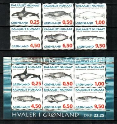 GREENLAND Scott's 303-08a ( 6v + S/S ) Whales F/VF MNH ( 1996 )  - Image 1 of 3