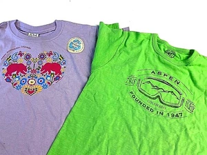 Set of 2 TShirts NWT Sz XL 14-16 Girls or Women S/M Purple Heart Bear,Ski - Picture 1 of 9