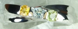NEW Genuine Solid 9CT White Gold Natural Peridot, Topaz, Citrine Ring Size M 1/2 - Picture 1 of 6