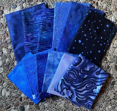 Lote de 5 bonitas telas para colchar batik - (5 yardas) puntos azules Foto 1 de 4