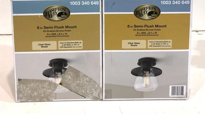 2PK Hampton Bay 1-Light Oil Rubbed Bronze and Glass Vintage Semi-Flush Mount - Image 1 of 2