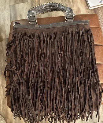 Bolsa ocidental Heritage West feminina marrom chocolate franja boho - Imagem 1 de 3