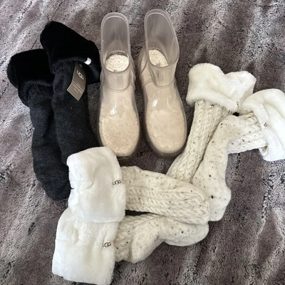 Botas de lluvia UGG Drizlita transparentes impermeables de goma plantillas y calcetines de piel de oveja para mujer 7 Foto 1 de 4