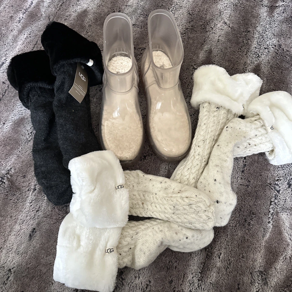 UGG Drizlita прозрачный водонепроницаемый резиновый дождя ботинки стриженный мех стельки и носки женщин 7 - Изображение 1 из 4