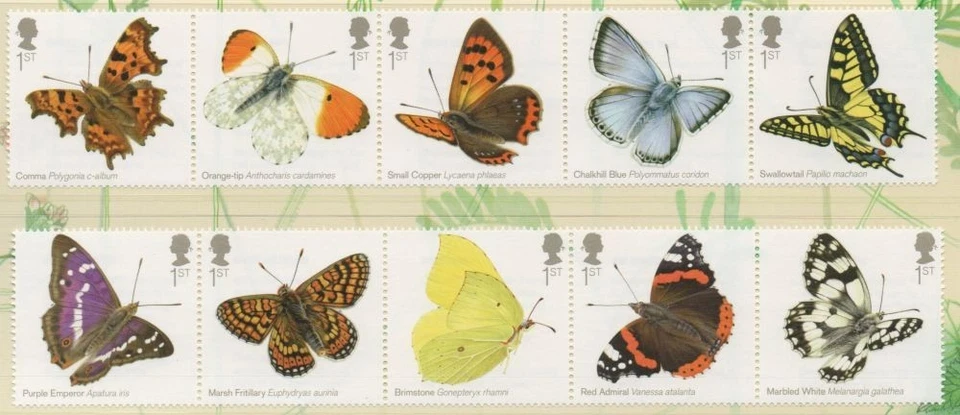 Great Britain Sc 3199-3208 2013 Butterflies stamp set mint NH - Image 1 of 1
