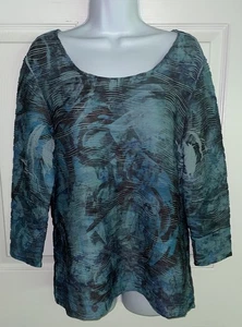 Coldwater Creek Sz Large 14 Turquoise Watercolor Crinkled Pullover Top EUC - Picture 1 of 10