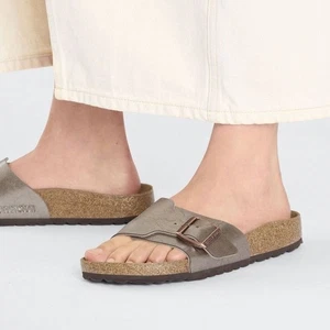 Birkenstock Slide Sandals Catalina Comfort Adjustable Strap Shiny Taupe Gold 37 - Picture 1 of 7