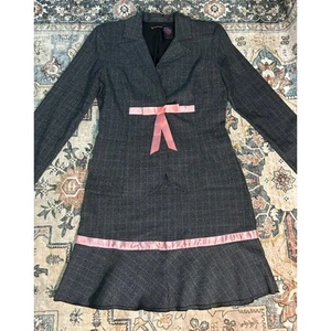 Vintage zweiteiliges Set Business Nadelstreifen rosa Schleife y2k Iconic Girly - Bild 1 von 11