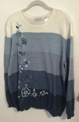 Suéter Pullover Mujer Alfred Dunner Azul Rayas Talla 1X Bordado Foto 1 de 4