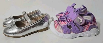 2 pares de sandalias para niños pequeños talla 5 rosa púrpura blanco plata zapatos niñas bebé vestido  Foto 1 de 4