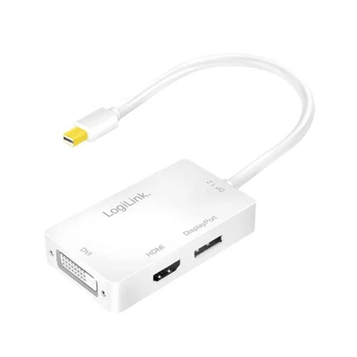 LogiLink DisplayPort-Adapter, mDP/M zu HDMI+DVI+DP, 4K/60 Hz, weiß, 0,15 m - Bild 1 von 4