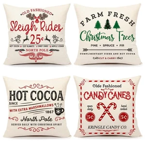 Farmhouse Christmas Pillow Covers 20x20 Set of 4 Winter Holiday Decorations X... - Picture 1 of 7