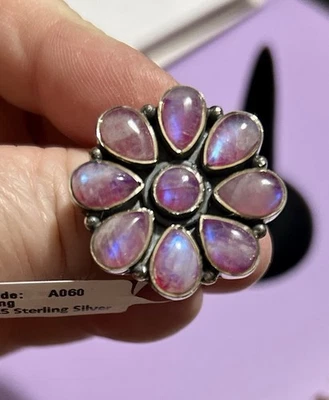 Pink Moonstone Flower 925 Sterling Silver Ring Size 9 -13.3 Grams - Image 1 of 4