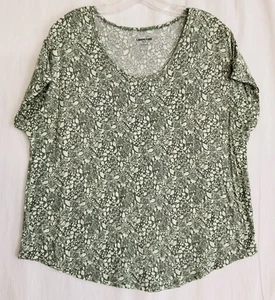 Lands End Womens Shirt XL/P 18 Olive Cream Floral Crew Dolman Short Sleeve - Picture 1 of 8