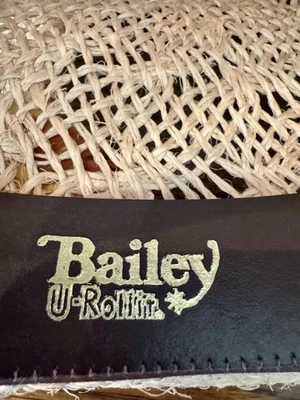 Vintage Bailey U-Rollit Größe 7 1/8" Western Cowboy Strohhut Lederband & Federn - Bild 1 von 4