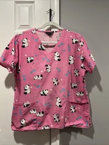 Panda Print Scrub Top Women’s Large - Picture 1 of 3