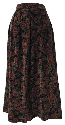 Винтажная юбка миди из розового бархата с 8 плиссированными КАРМАНАМИ полуночный цветочный узор ведьма академия - Изображение 1 из 4