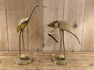 Set 2 gru vintage in ottone airone egret uccellino aviario coppia 17” e 13” MCM - Foto 1 di 8
