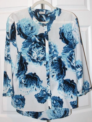 DK DONNA KARAN NY MUJER BLANCO/AZUL FLORAL ESTILO TÚNICA TOP TALLA XL Foto 1 de 3