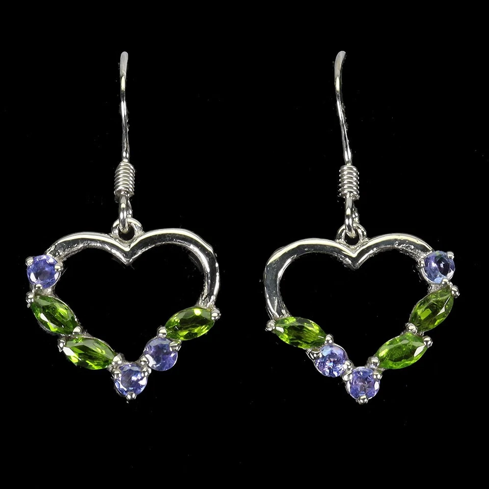 Pendientes de plata de ley 925 marquesa cromo diopsido tanzanita corazón piedras preciosas Foto 1 de 4