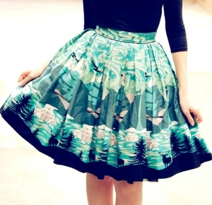 Falda Completa Invierno Solisticio Azul Teal ALASKA Ciervo Oso Iceberg Lobo Águila Talla XL - Imagen 1 de 12