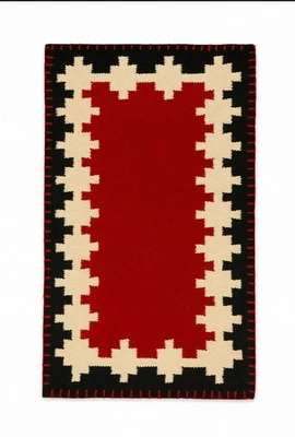Southwestern Red Navajo Rug  Hand Woven Kilim Geometrical 4×6 ft Wool Rug - Image 1 of 4