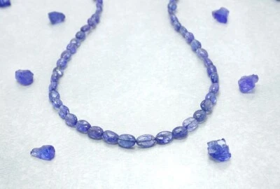 Collar de regalo de 18" de cuentas de piedras preciosas ovaladas lisas ovaladas azules naturales de tanzanita azul suave A++ Foto 1 de 4