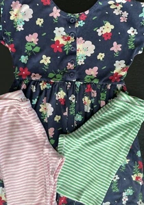 Hanna Andersson Sz 140 Colorful NavyFloral Playdress & Striped Shorts Lot Set - Picture 1 of 5