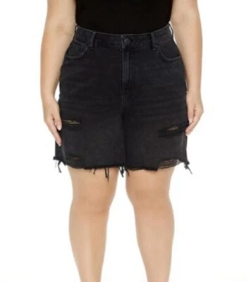 Pantalones Cortos FOREVER 21+ Plus 14 Negros Denim Envejecidos Nuevos con Etiquetas R$28 Foto 1 de 4