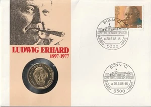 MDS NUMISBRIEF ALEMANIA 1988 LUDWIG EREARD CON 2 DM 1988 J - Imagen 1 de 2