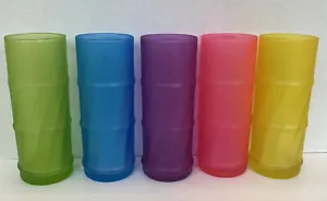 5 Libby ? Trinkgläser Bambus matt rosa gelb blau grün lila TIKI BAR - Bild 1 von 6
