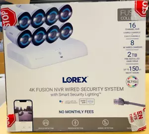 Lorex 4K FUSION NVR WIRED SECURITY SYSTEM 16 CHANNEL NVR (8) 4K CAMERAS 2TB,NEW - Picture 1 of 6