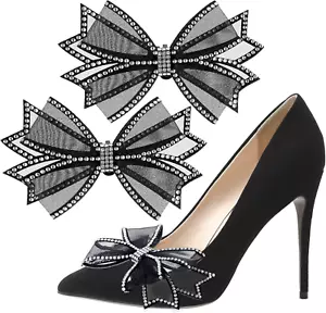 2 Pcs Shoe Clips for Women Dress Shoes, Mesh Bow Rhinestone High Heel Shoe Clips - Picture 1 of 12