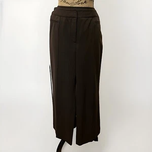 Women’s Rafaella Dark Brown Trousers Size 14 Petite Flat Front Wide Leg - Picture 1 of 5