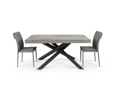 Modern Rectangular Extendable Table Metal Legs Concrete Finish - Image 1 of 4
