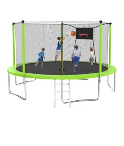 14FT Trampoline with Safety Enclosure Net Spring Pad Ladder Basketball Hoop - Picture 1 of 8