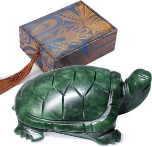 Luck Green Natural Turtle Hand Carved 3" Animal Figurine Home Office Decoration - Picture 1 of 6