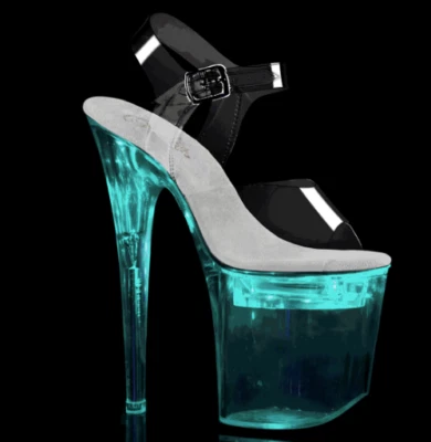 Zapatos de baile de poste con plataforma transparente de 7" con luces USB que cambian de color Foto 1 de 4