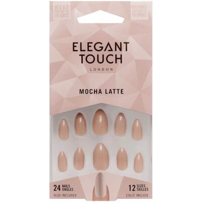 Elegant Touch False Nails - Mocha Latte - 24 Short Length Faux Nails with Glue