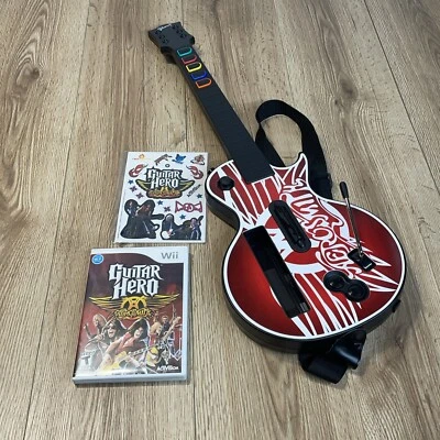 Wii Guitar Hero Les Paul Aerosmith Guitar With Strap, Game & Stickers! Rockband - Image 1 of 4