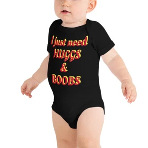 T-Shirt suit Baby Toddler Newborn unisex huggs boobs fun gift boy girl cotton - Picture 1 of 8
