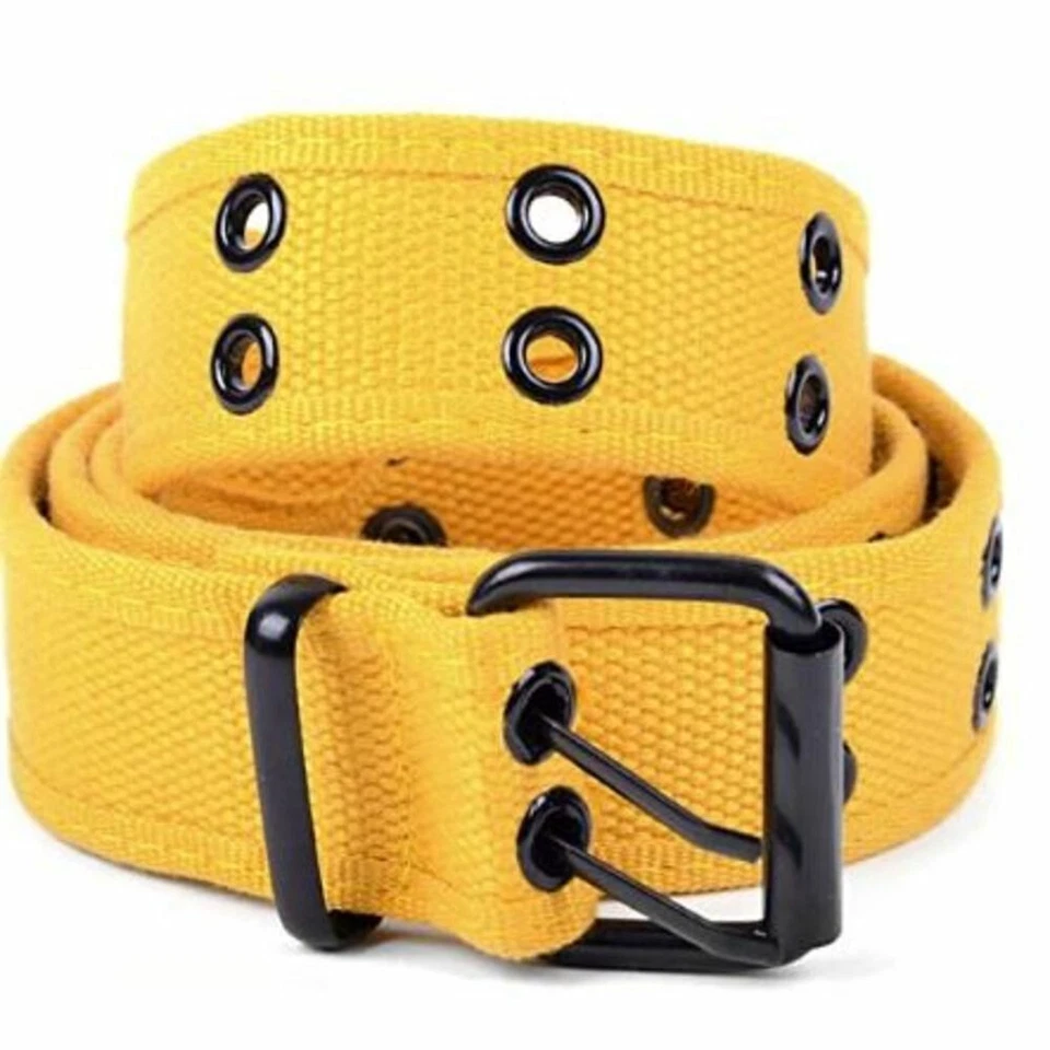 Premium Double Row Grommet Yellow Belt 2 Hole Canvas Web Stud Biker Punk Emo - Image 1 of 1