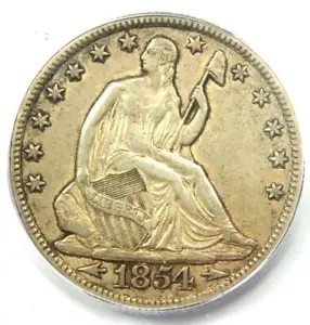 1854-O Arrows Seated Liberty Half Dollar 50C RPD - ICG AU50 - Rare Date Coin - Picture 1 of 4